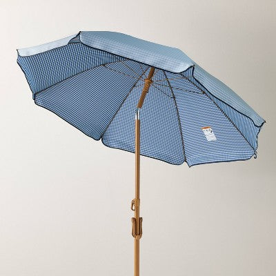 5' Round Outdoor Beach Umbrella Blue/Gingham - Hearth & Hand with Magnolia (LOCAL PICKUP ONLY)