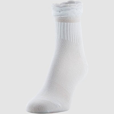 Peds Women's Ruffle Top 2pk Quarter Socks - White 5-10: Moisture Wicking, Breathable Mesh, Smooth Toe Seams, Knit Fabric