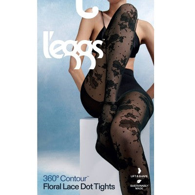 L'eggs Women's 360 Contour Floral Lace Dot Tights - Black S