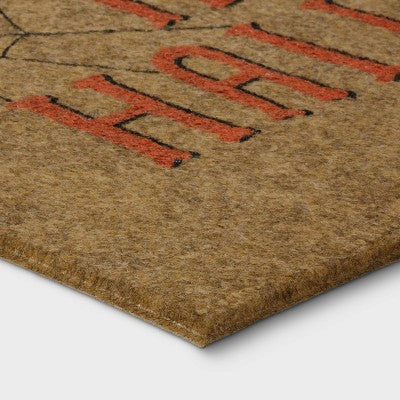 1'6"x2'6" 'Happy Halloween' Faux Coir Doormat with Spiderwebs Orange/Black - Hyde and EEK! Boutique: Outdoor (LOCAL PICKUP ONLY)