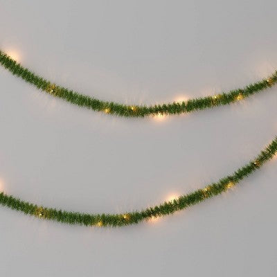 18' Christmas Pre-Lit Artificial Pine Garland Green with LED Lights - Wondershop