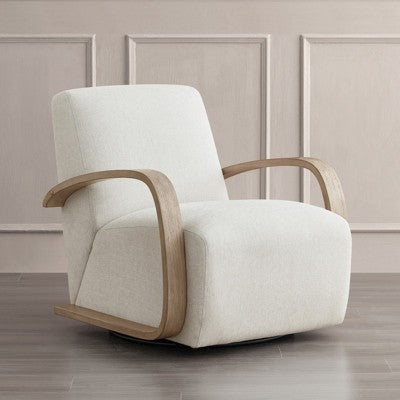 Spruce&Spring Swivel Accent Chair with U-Shaped Wood Arm, Single, Linen&Grey Wood (LOCAL PICKUP ONLY)