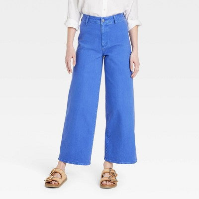 Women's High-Rise Sailor Wide Leg Ankle Jeans Blue 12