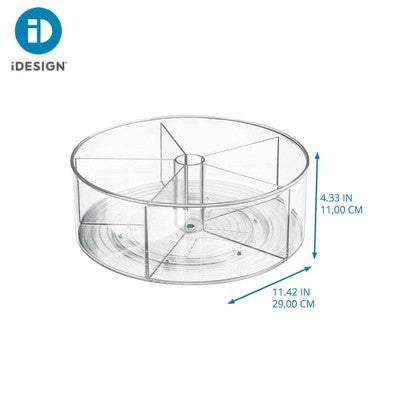 iDESIGN Recycled Plastic Divided Lazy Susan Turntable Organizer Clear: 12" Kitchen Storage, Hand Wash, 0.75 lbs