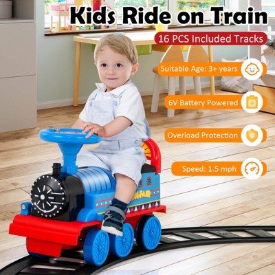 Costway 6V Electric Kids Ride On Train Motorized Train Toy w/ Track & 6 Wheels Navy (LOCAL PICKUP ONLY)