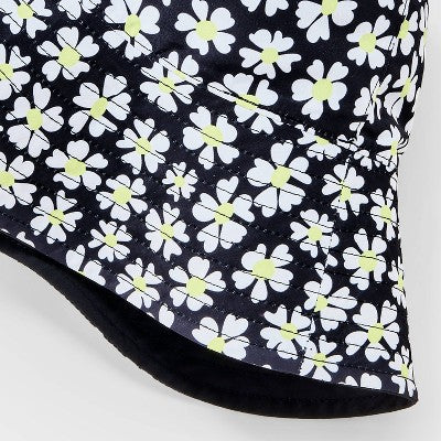 Girls' Reversible Daisy Printed Bucket Hat - art class Black: UPF 50+, Lightweight, Floral Pattern