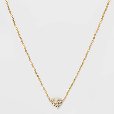 Valentine's Day Silver Plated Gold Dipped Micro Pave Heart Cubic Zirconia Pendant Necklace - Gold