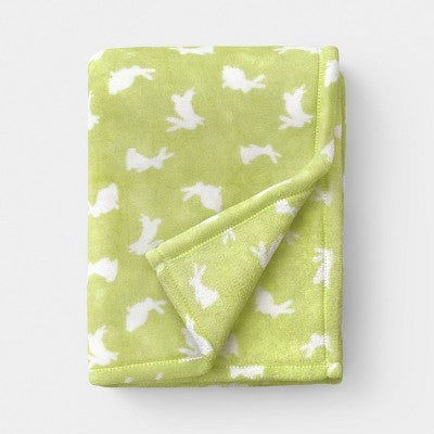 Easter Plush Bunny Printed Throw Blanket Green/Ivory - Room Essentials