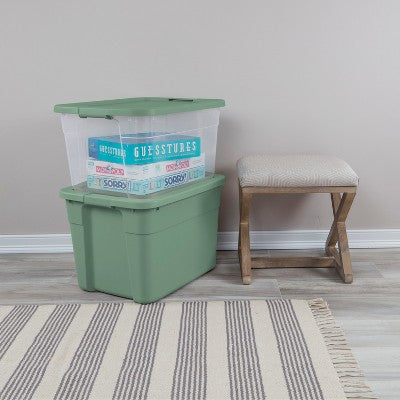 66qt Latching Storage Box Versatile Green Lid and Latch Clear - Brightroom (LOCAL PICKUP ONLY)