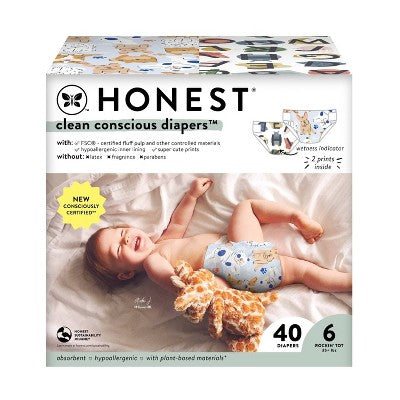 The Honest Company Clean Conscious Disposable Diapers - All The Letters & It's A Pawty - Size 6 - 40ct