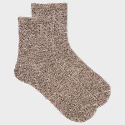 Alaska Knits Women's Textured Cable Wool Blend Midweight Boot Socks - Khaki 4-10