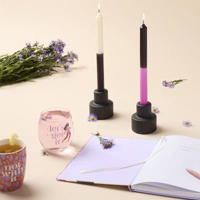 Black History Month 4pc Color Block Taper Candles with 2pc Matte Holder Set