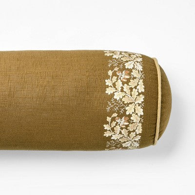 7"x18" Oak Leaf Printed Bolster with Piping Throw Pillow Olive - Threshold designed with Studio McGee