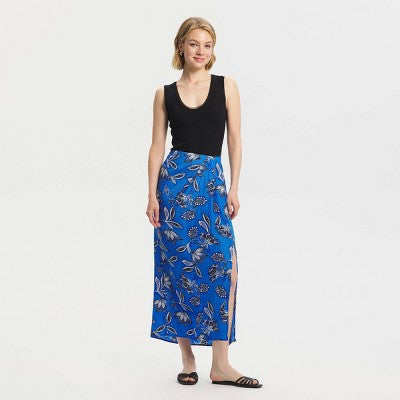Women's Floral Midi A-Line Skirt - A New Day Blue 8
