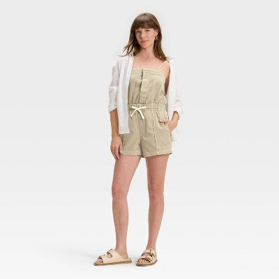 Women's Denim Beach Romper Universal Thread Khaki Green L