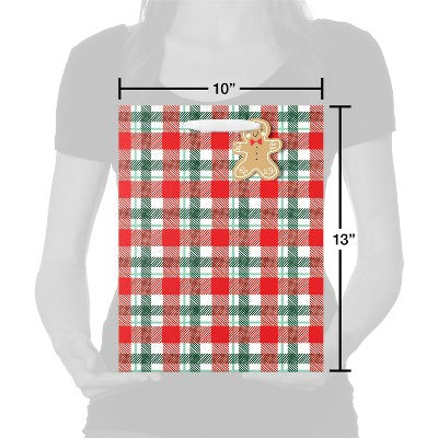 13" Large Christmas Gift Bag Green/Red Plaid