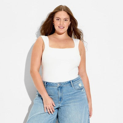 Women's Sleeveless Square Neck Bodysuit - Wild Fable White XXL