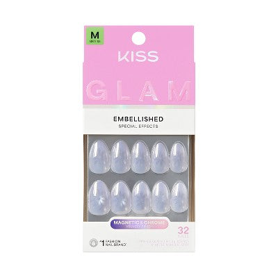 KISS Nails GLAM Embellished Press-On Fake Nails - Medium Almond - Before It Ends - 35ct