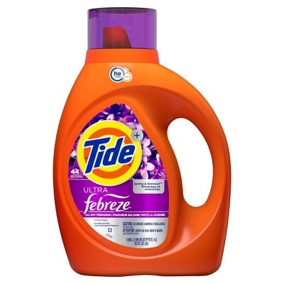 Tide Plus Febreze Freshness Spring & Renewal Liquid Laundry Detergent, 63 fl oz, 44 Loads, HE Compatible