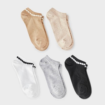 Women's Double Scallop with Texture 5pk Low Cut Socks - A New Day Neutral Mix 4-10