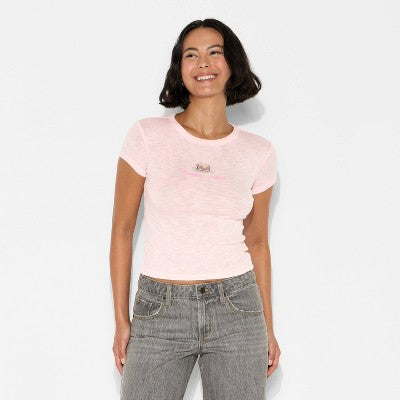 Women's Short Sleeve Roundneck T-Shirt - Wild Fable Pink Food S