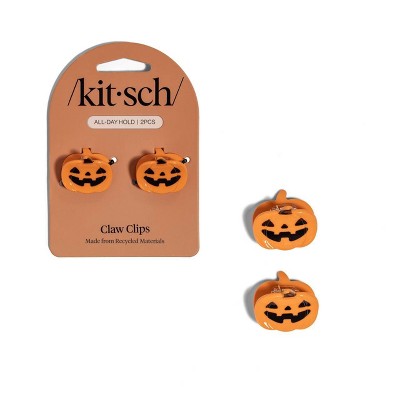 Kitsch Recycled Plastic Mini Claw Clips 2Pc Set - Pumpkin Hair Clips And Pins