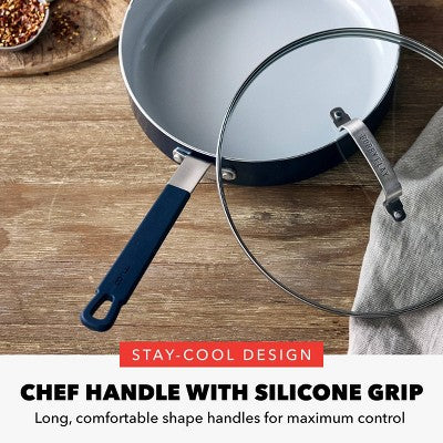 Bobby Flay 4.5qt Ceramic Nonstick Aluminum Saute Pan with Lid Oxford Blue: Skillet, Dishwasher-Safe, Smooth Surface Compatible