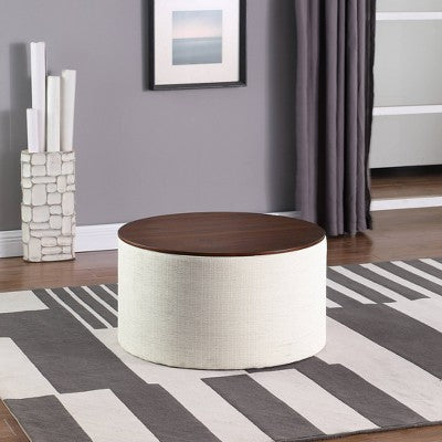 HomePop 30" Dinah Storage Ottoman Cream: Upholstered Round Bench with Lid (LOCAL PICKUP ONLY)