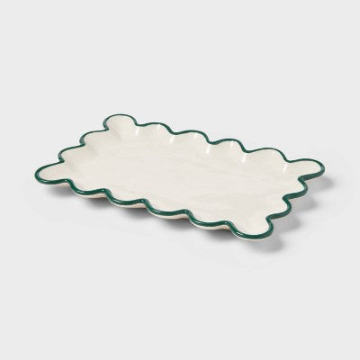Ceramic Scalloped Soap Tray Ivory/Green - Threshold