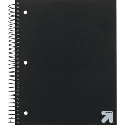 Spiral Notebook 3 Subject Wide Ruled PP 150 Sheets Black - up&up