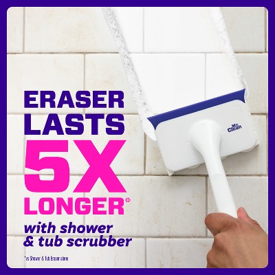 Mr. Clean Magic Eraser Shower & Tub Scrubber, Lavender Starter Kit, 1 Scrubber & 2 Erasers: Foam Cleaner, Multipurpose Application