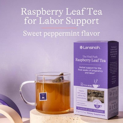 Lansinoh HotTea Mama Final Push Tea - Raspberry Leaf Tea for Pregnancy - 14ct