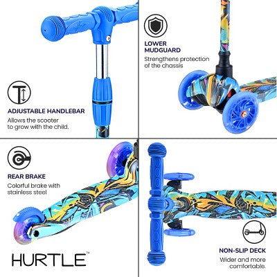 Mini Kickboard Scooter for Kids Ages 2-5 with LED Light Wheels, Adjustable Height, Fun Graffiti Design