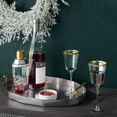 9.1 fl oz Faceted Stemmed Wine Glass Gold Rimmed Clear - Threshold