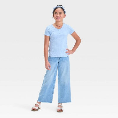 Girls' Short Sleeve Pointelle T-Shirt S