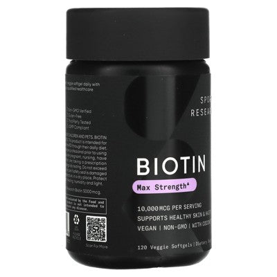 Sports Research Biotin, Max Strength, 10,000 mcg, 120 Veggie Softgels