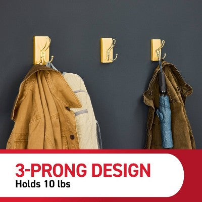 Command Extra Large Satin Brass Triple Hook