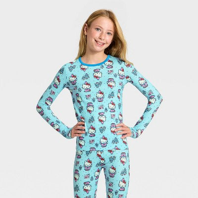 Girls' Hello Kitty Thermal Underwear Set - Aqua Blue L