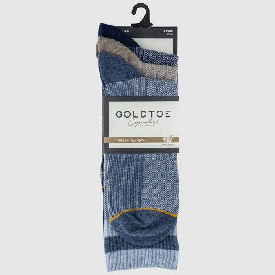Signature Gold by GOLDTOE Men's Comfort Top Pique Crew Socks 3pk - Blue/Khaki/Blue Denim 6-12.5