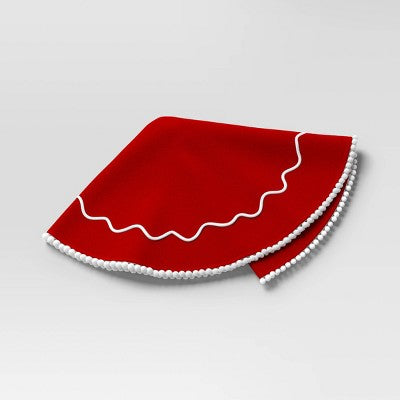 48" Christmas Red Felt Tree Skirt with White Wavy Border and Pom Trim - Wondershop (LOCAL PICKUP ONLY)