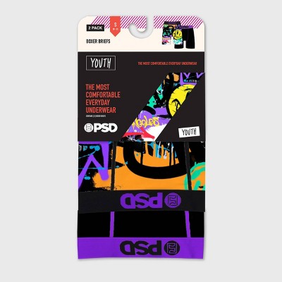 PSD Boys' 2pk Spray Paint Printed Boxer Briefs - Black/Purple/Yellow M