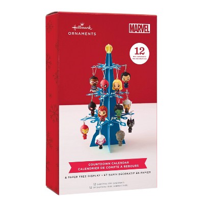 Hallmark 12pc Marvel Countdown Calendar Mini Christmas Tree Ornament Set