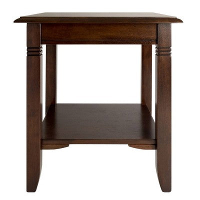 Nolan End Table Cappuccino - Winsome: Solid Wood, Composite, Ribbed Leg Detail, Fixed Shelf (LOCAL PICKUP ONLY)