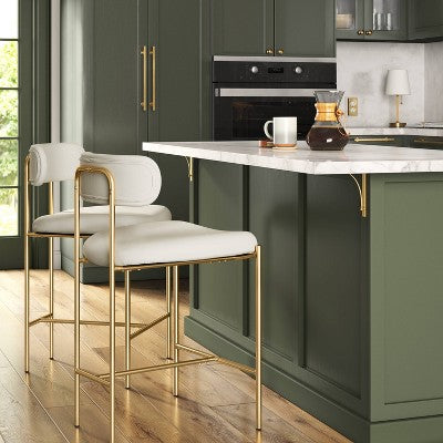 Orion Luxe Backed Counter Height Barstool with Brass Legs Gray Velvet - Threshold (LOCAL PICKUP ONLY)