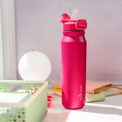 Reduce 32oz Hydrate Pro Vacuum Insulated Stainless Steel Water Bottle Dark Pink: Dishwasher-Safe, Flip-Top Straw