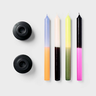 Black History Month 4pc Color Block Taper Candles with 2pc Matte Holder Set