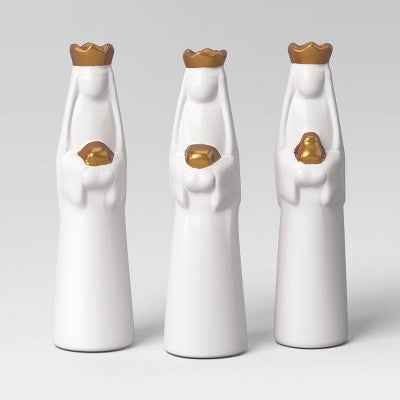8pc Ceramic and Wood Christmas Nativity Scene Figurine Set - Wondershop