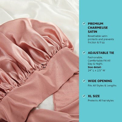 Kiss Colors & Care Silky Satin Bonnet with Tie Band Edge - Dust Pink - XL - 2ct