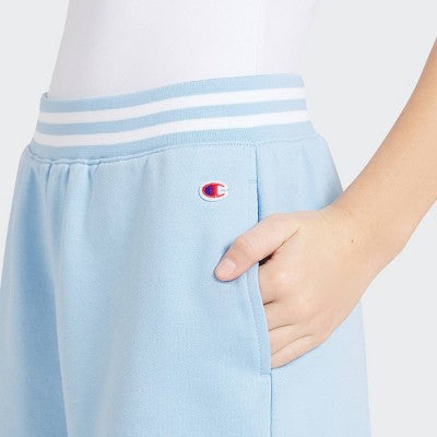 Champion Girls' Loose Fit French Terry Shorts - Light Blue M