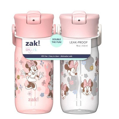 Zak Designs 2pk 18oz Minnie Mouse Harmony Straw Water Bottle Pink
